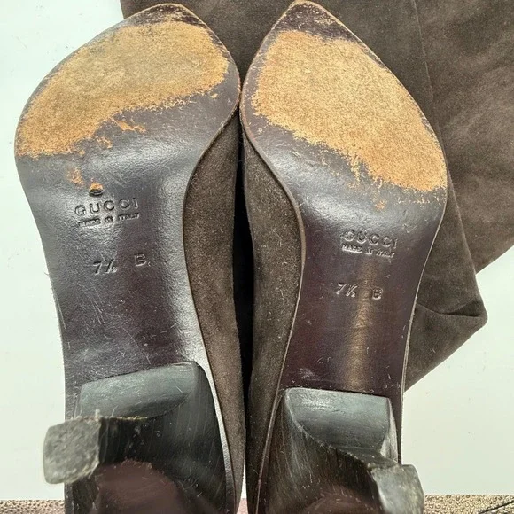 GUCCI Suede Knee High Boots Kitten Heel Pointed Toe Brown Women's Size 7.5 w box - Picture 9 of 16